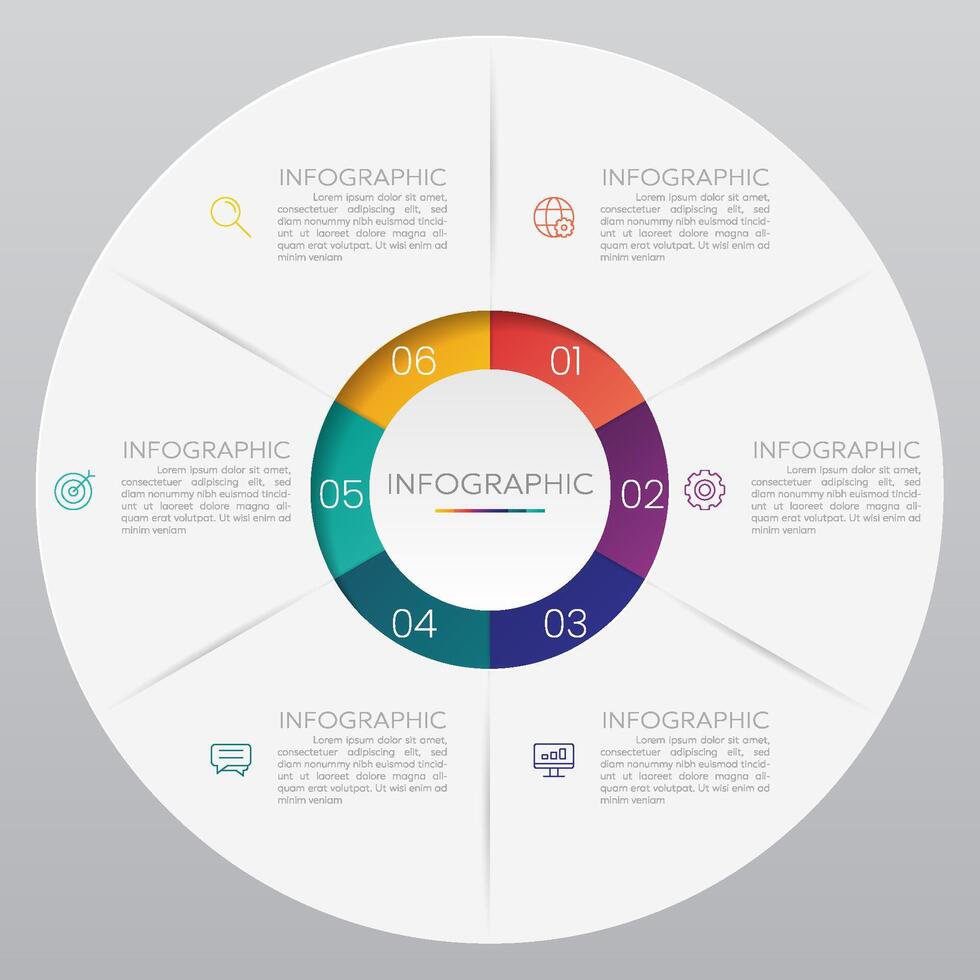 Circle chart infographic template with 6 options for presentations vector