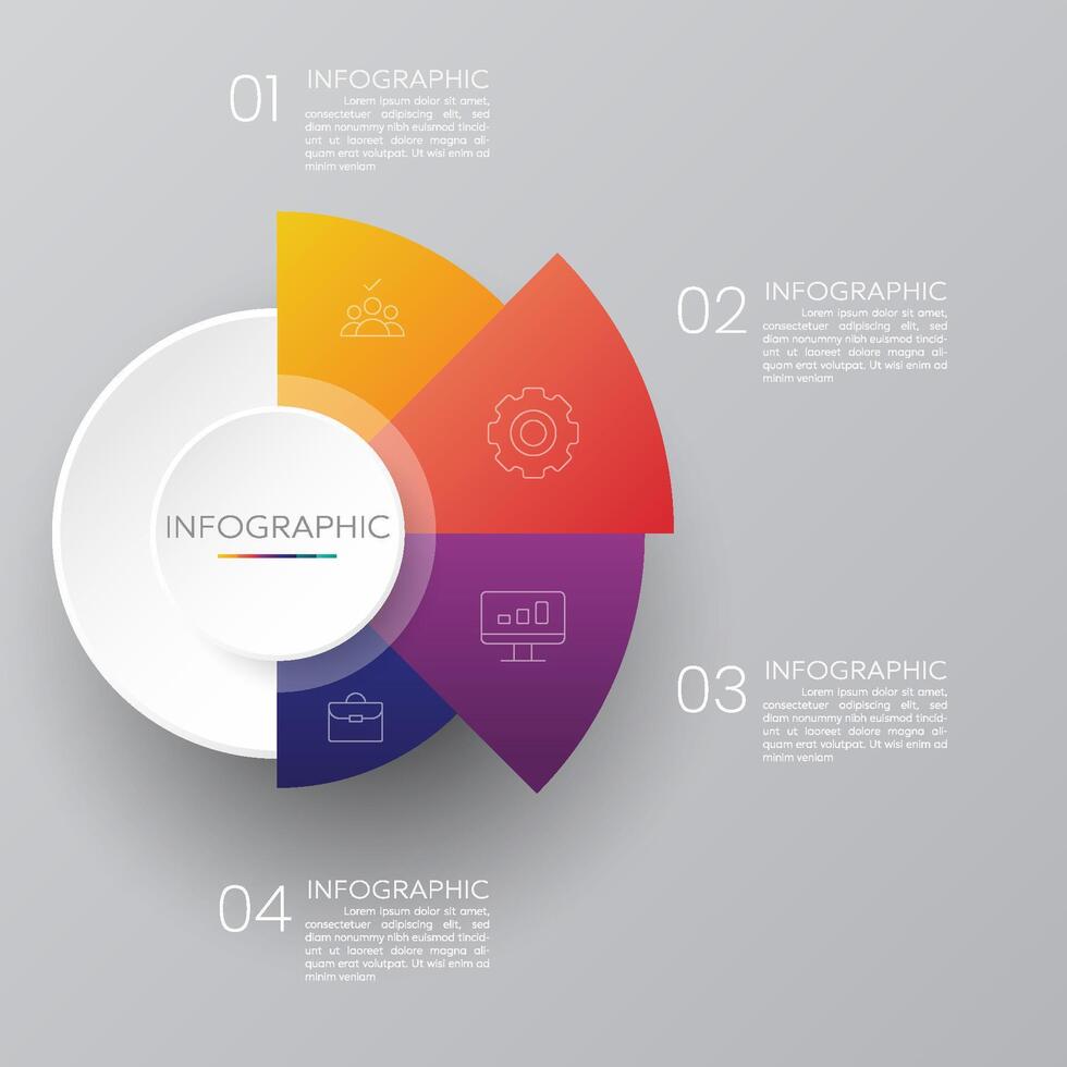Circle chart infographic template with 4 options for presentations vector