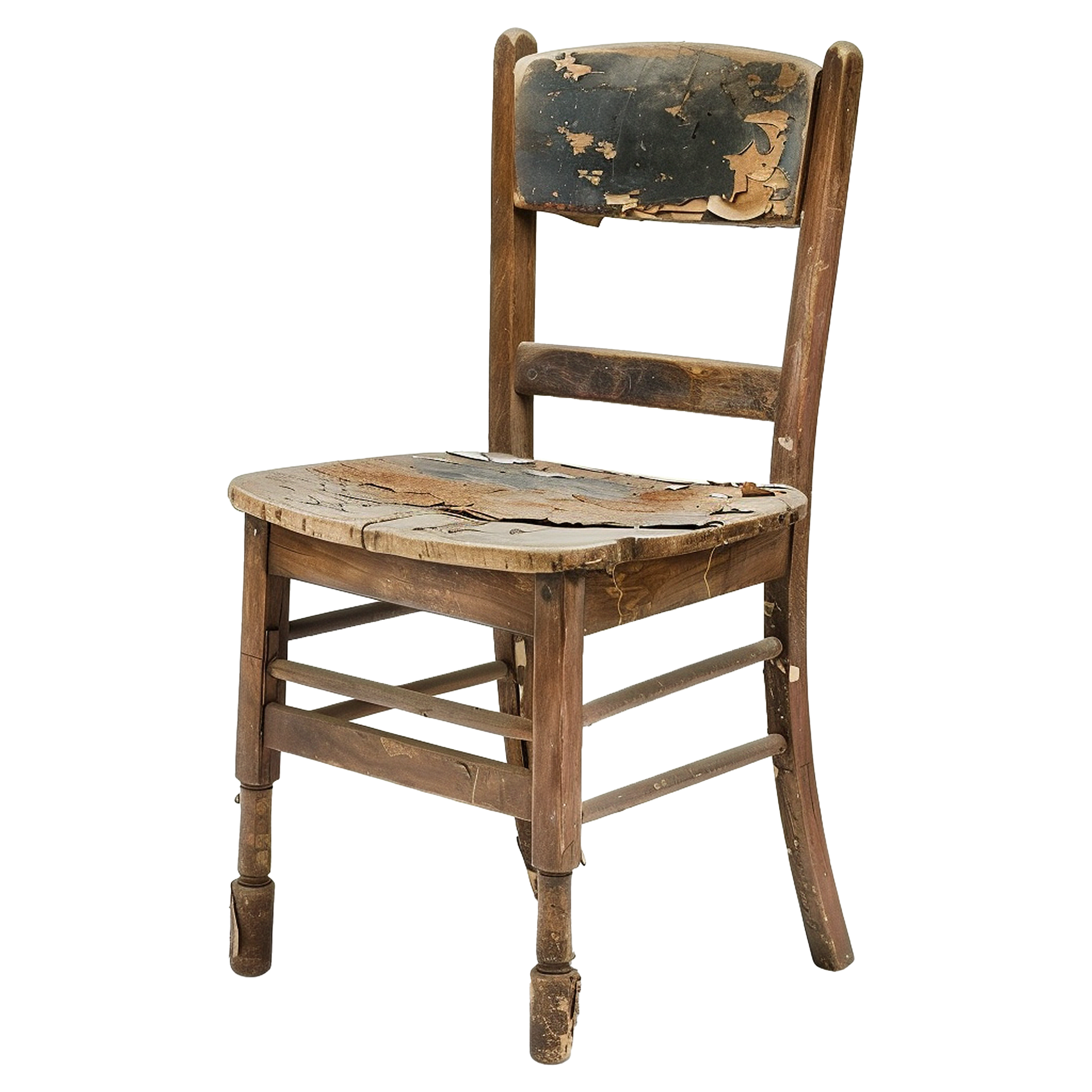 An old wooden chair with a black seat 51064272 png