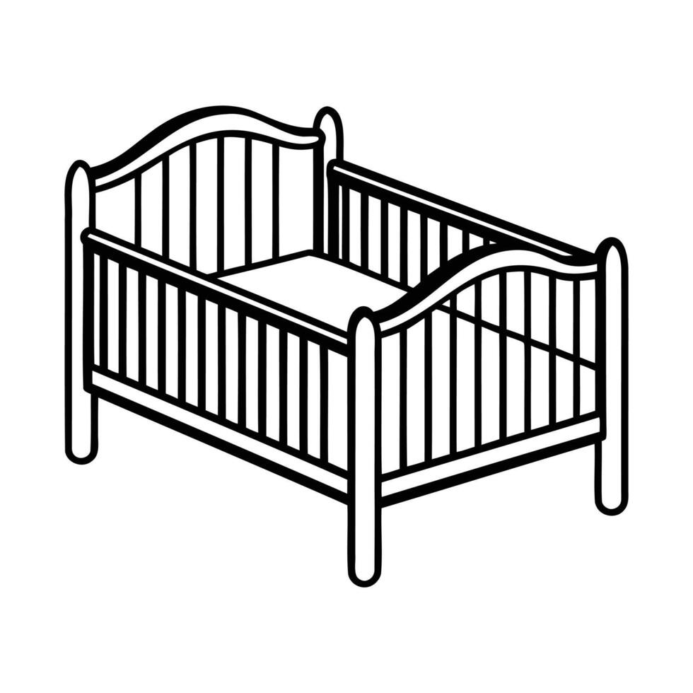 A black and white illustration of a crib vector