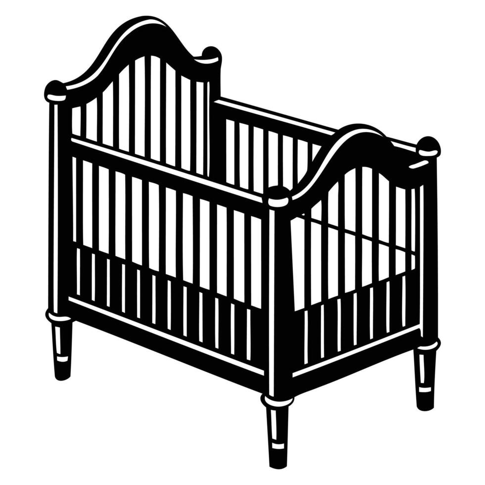 A black and white illustration of a crib vector