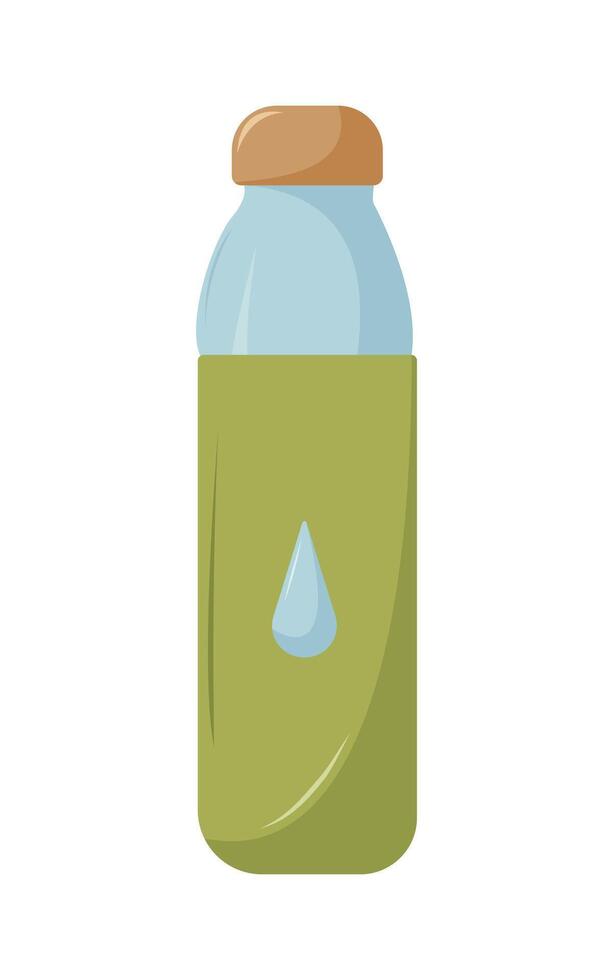 Glass reusable bottle. Ecological concept. Isolated illustration for card, postcard, cover. EPS 10 vector