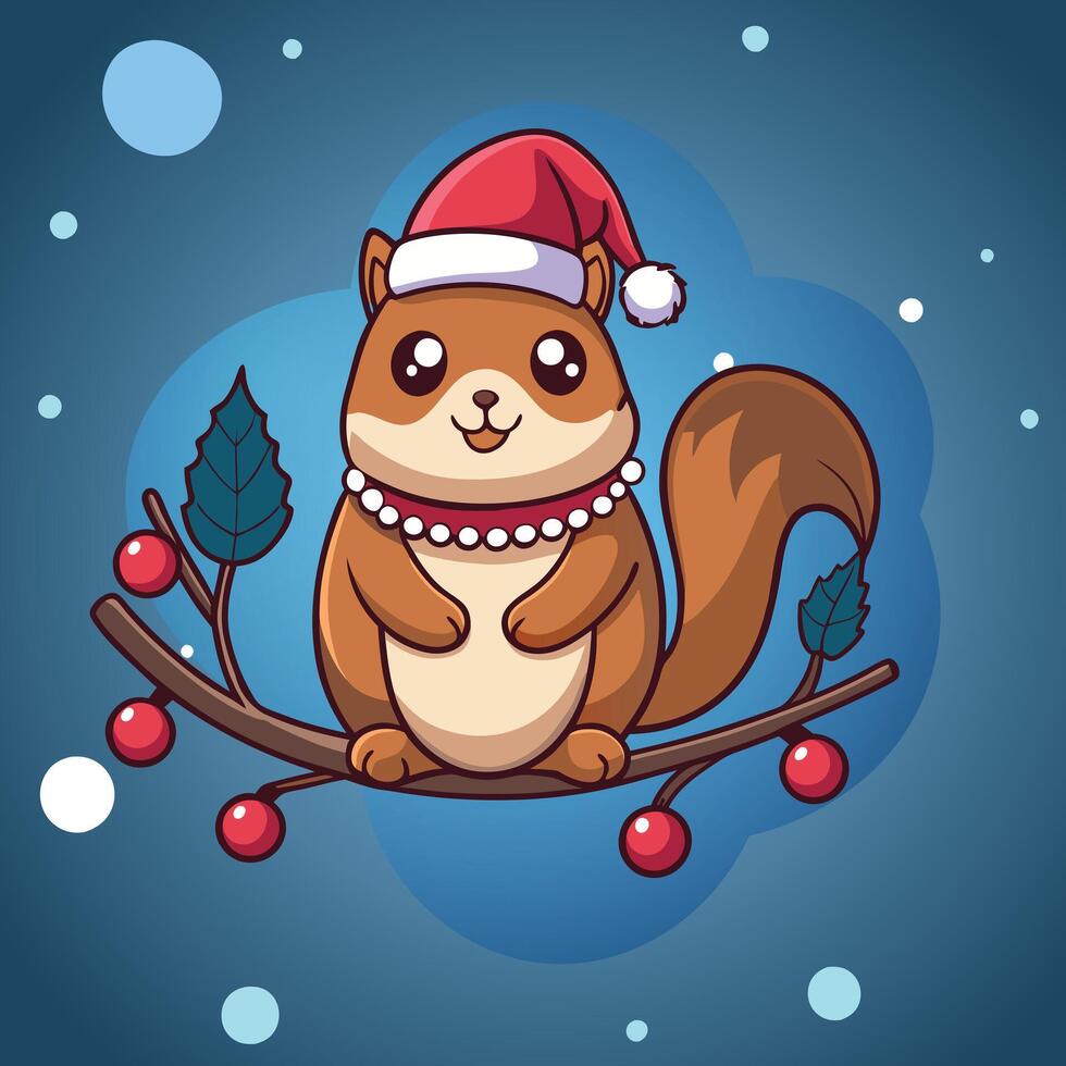 cute chubby squirrel in Christmas Santa hat illustrations vector