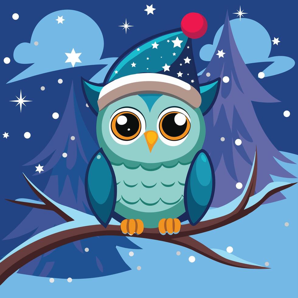 Christmas pattern texture Owl Santa hat With Snowflakes vector