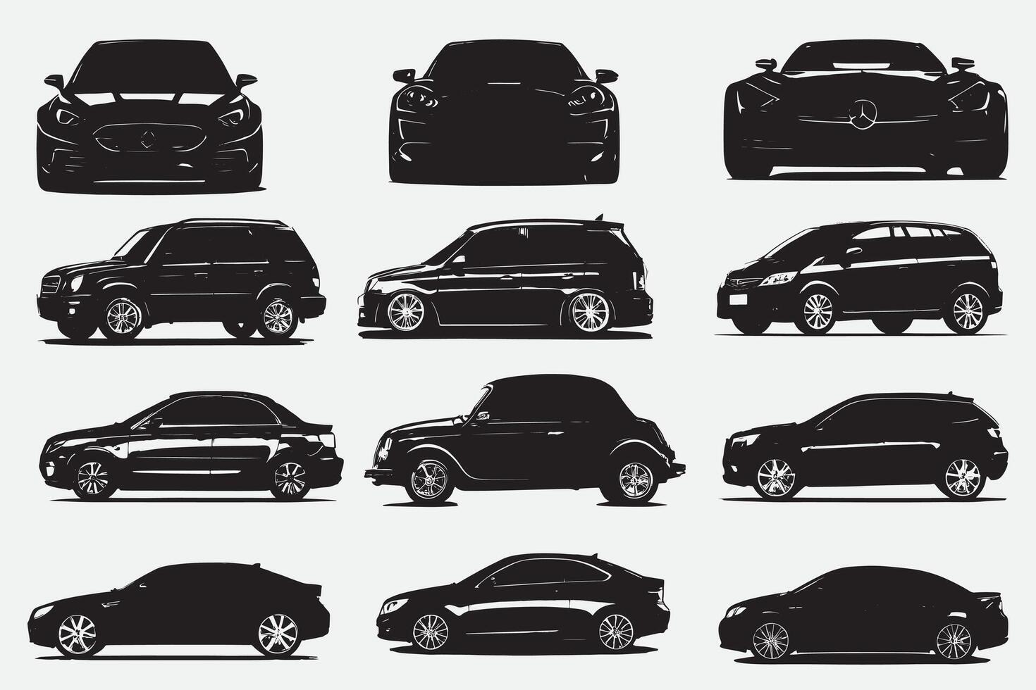 Car Silhouette set and White Background vector