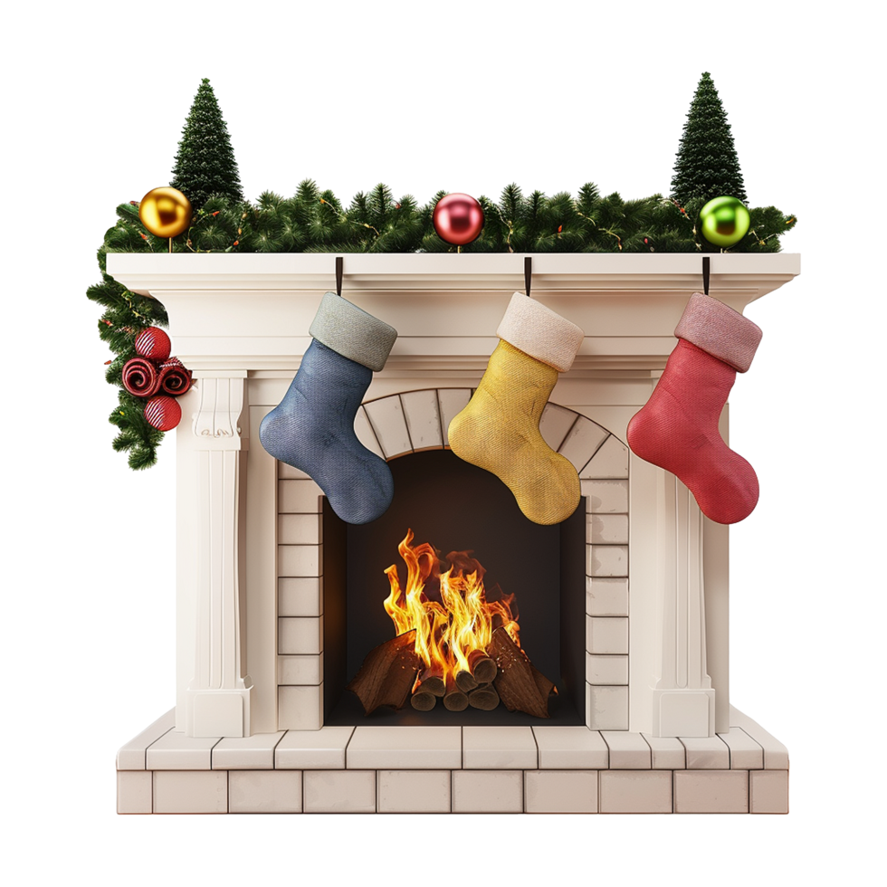 Christmas fireplace stockings hanging on a fireplace png