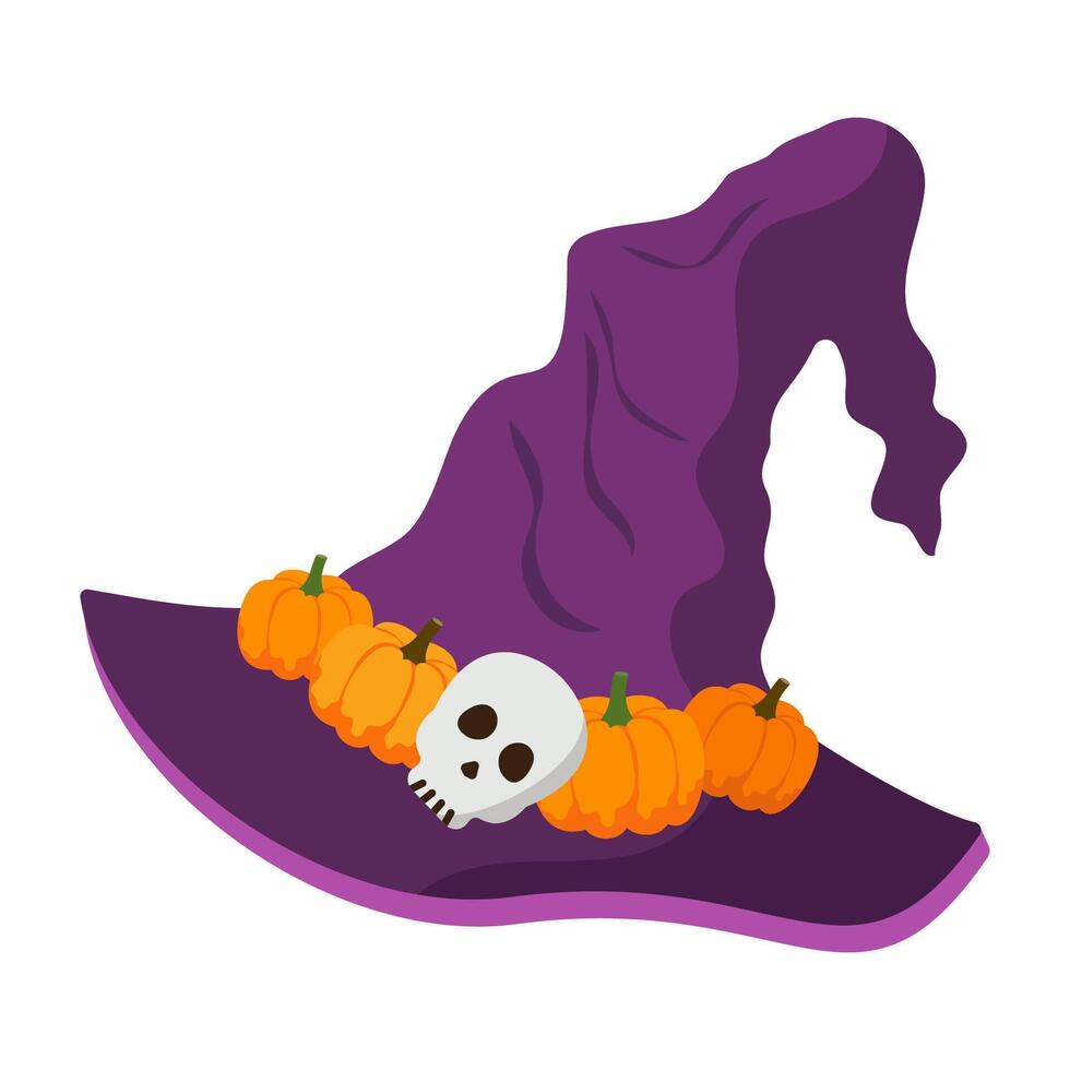 Hand-drawn vintage witch hat for Halloween flat design vector
