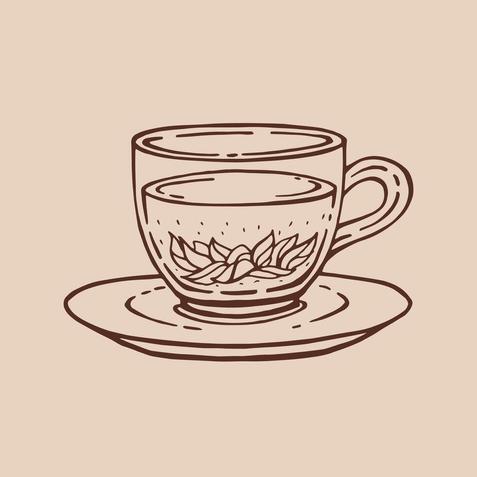 Cup of tea with karkade. Hand drawn illustration in outline style. vector
