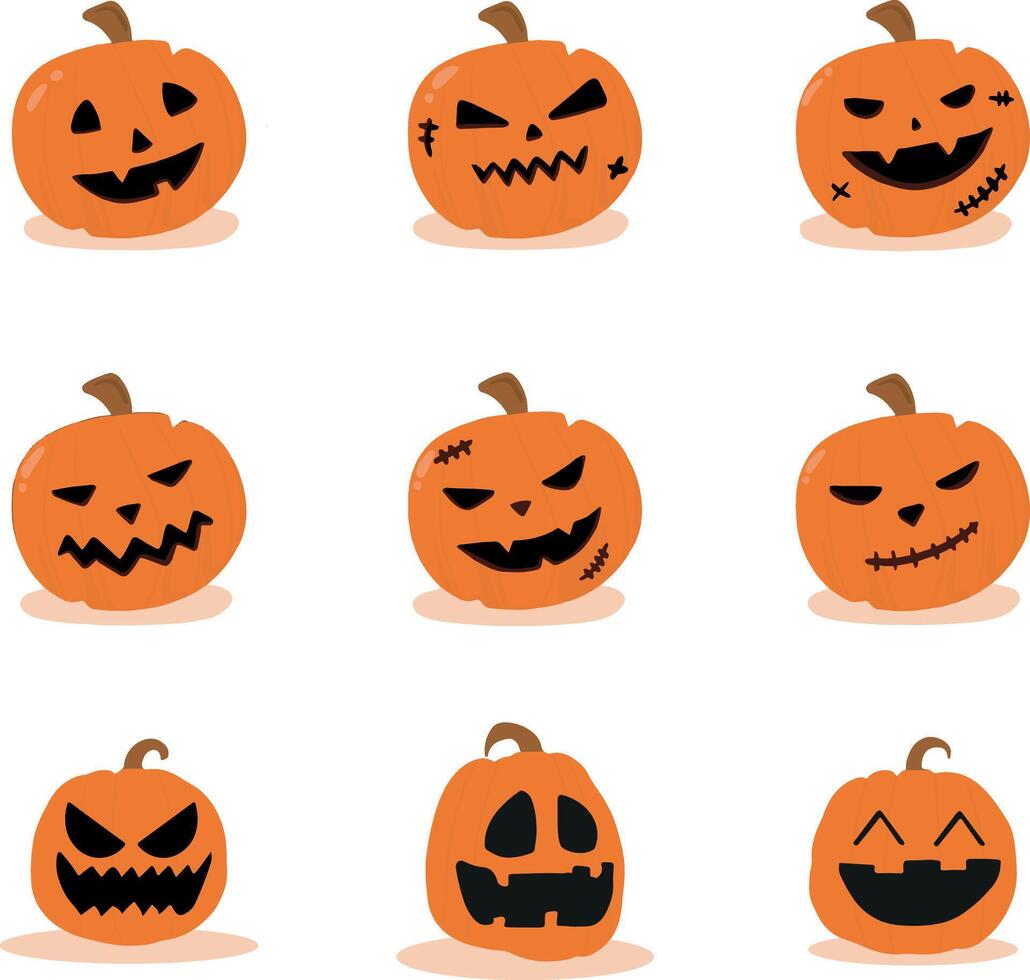 A set of Halloween pumpkins on white background, Jack-o-Lantern on white background. vector