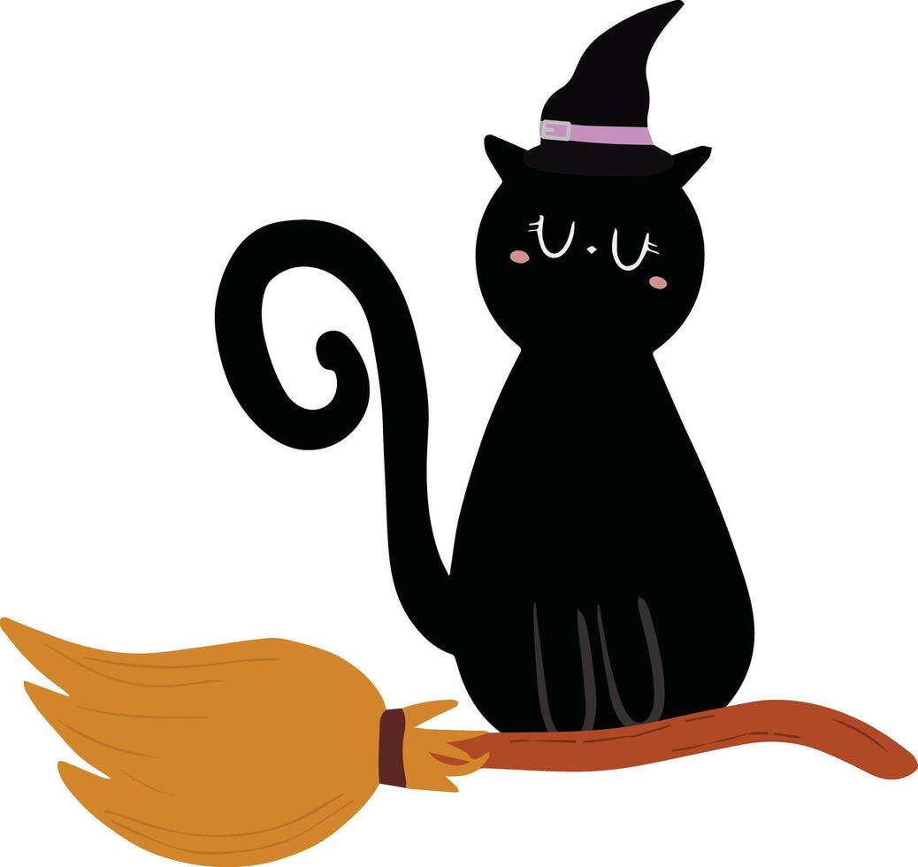 Black cat on a broom for halloween vector