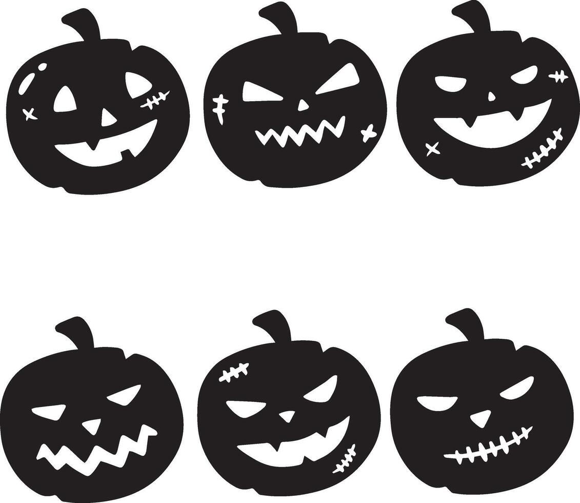 A set of Halloween pumpkin on white background, Jack-o-Lantern on white background. vector