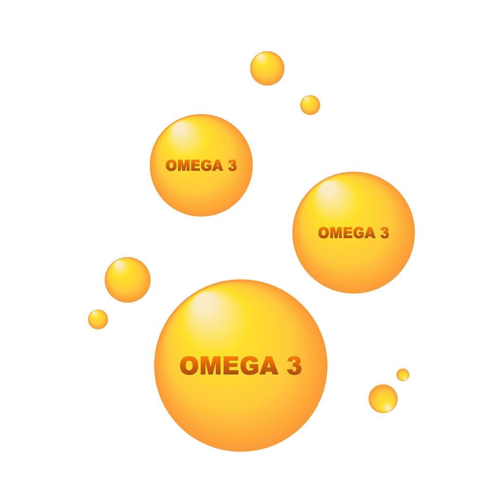 Omega 3 icon. Circle drops. Healthy food additives fatty acid, fish oil Molecule bubbles design. illustration. vector