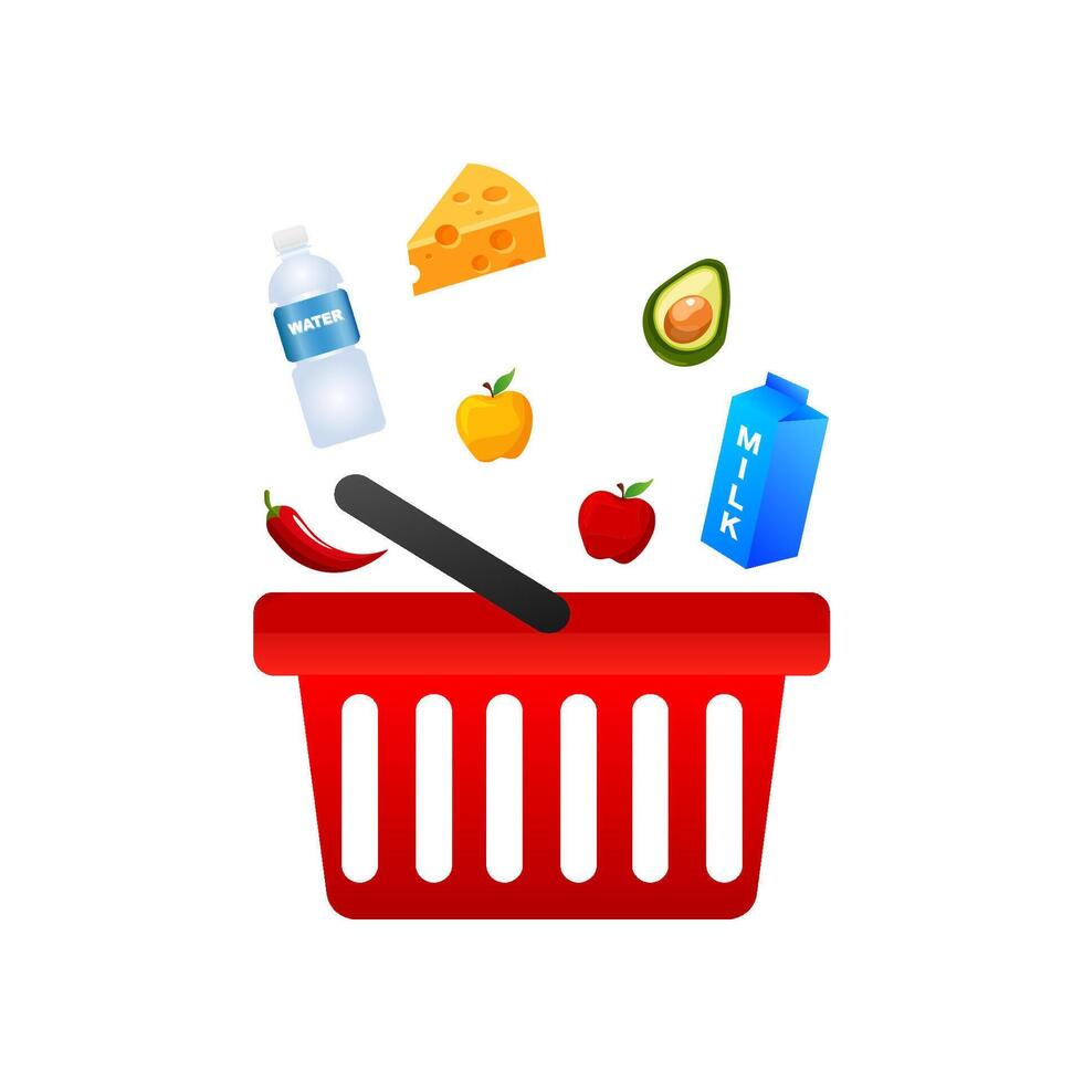 supermarket basket.basket of grocery products. Grocery. illustration vector