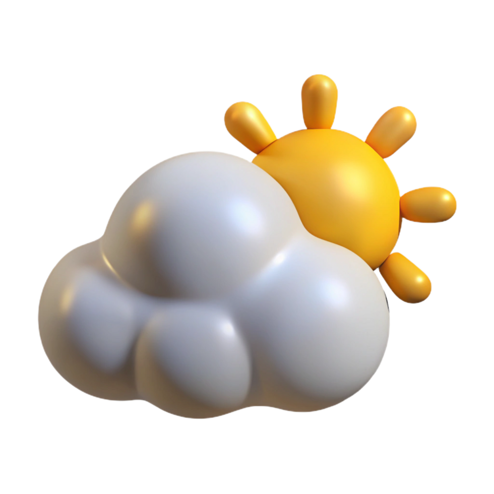 A cloud and sun are shown in a 3d rendering png