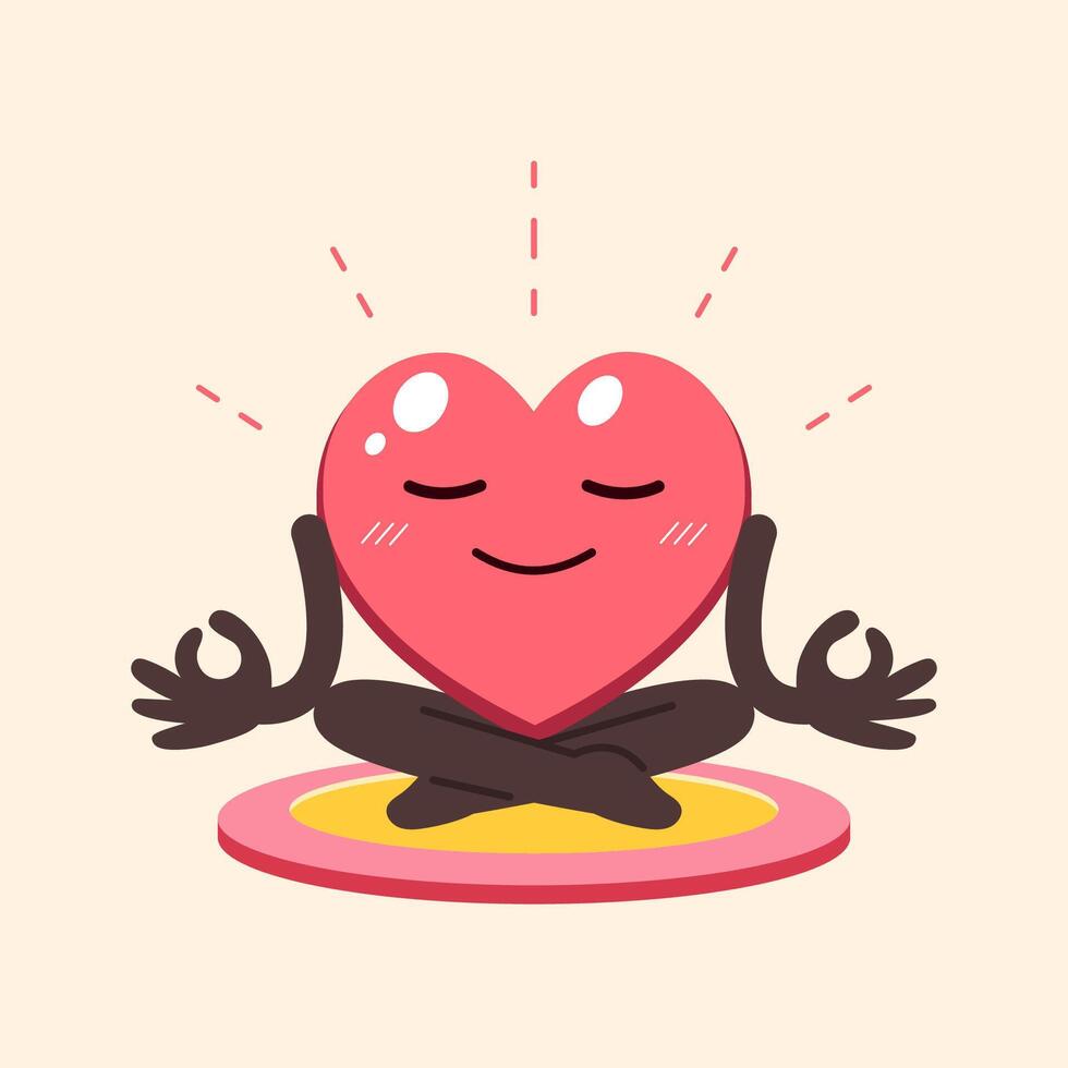 Cartoon character heart yoga meditation illustration vector