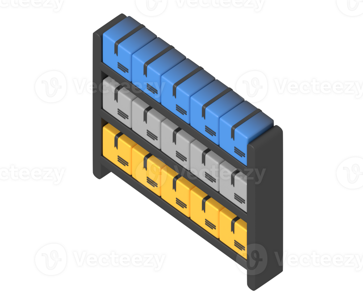 Warehouse shelves package isometric style png