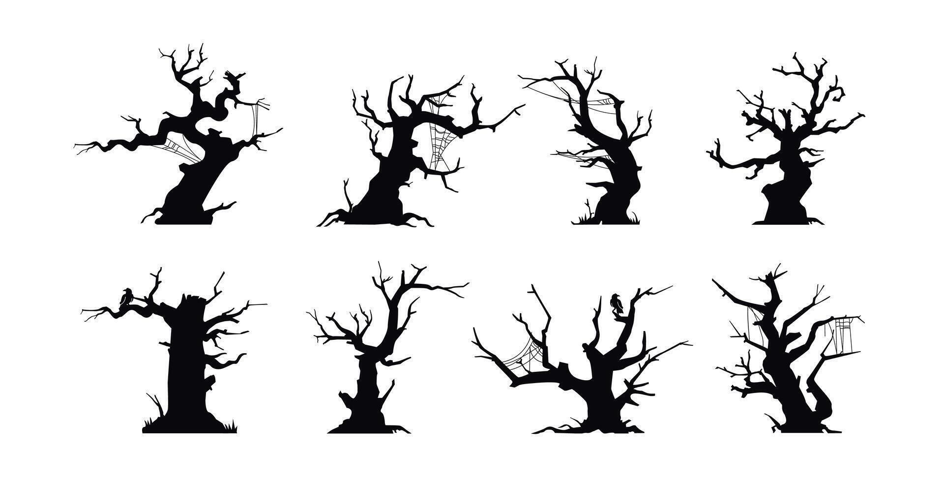 collection of landscape icons of various trees and spooky branches for halloween, nature illustration vector