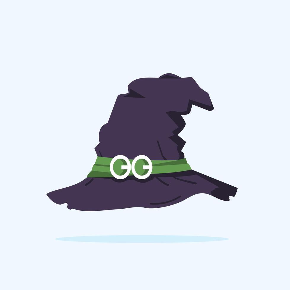 Halloween witch hat illustration isolated. Witch hat with green cloth on white background. Design element for Halloween. vector