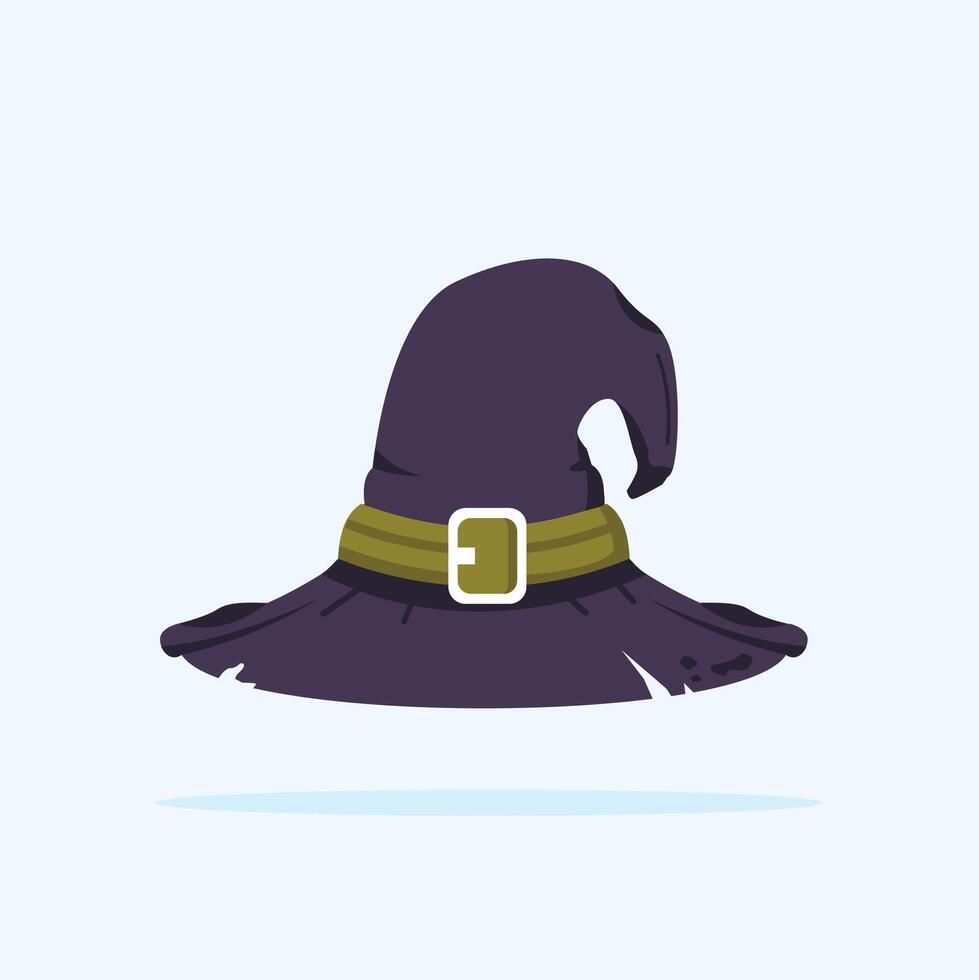 Halloween witch hat illustration isolated. Witch hat with green cloth on white background. Design element for Halloween vector