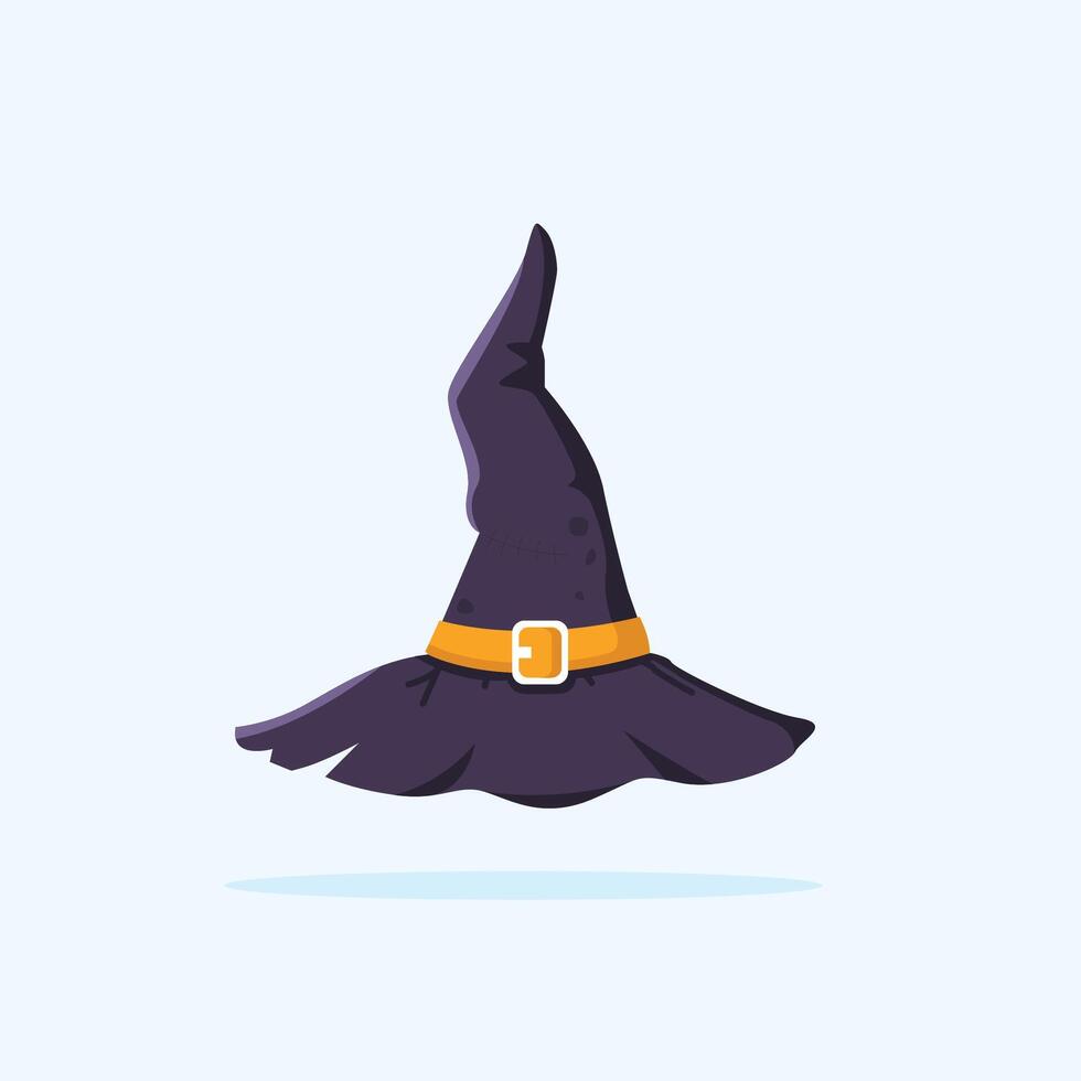 Halloween witch hat illustration isolated. Witch hat with yellow cloth on white background. Design element for Halloween. vector
