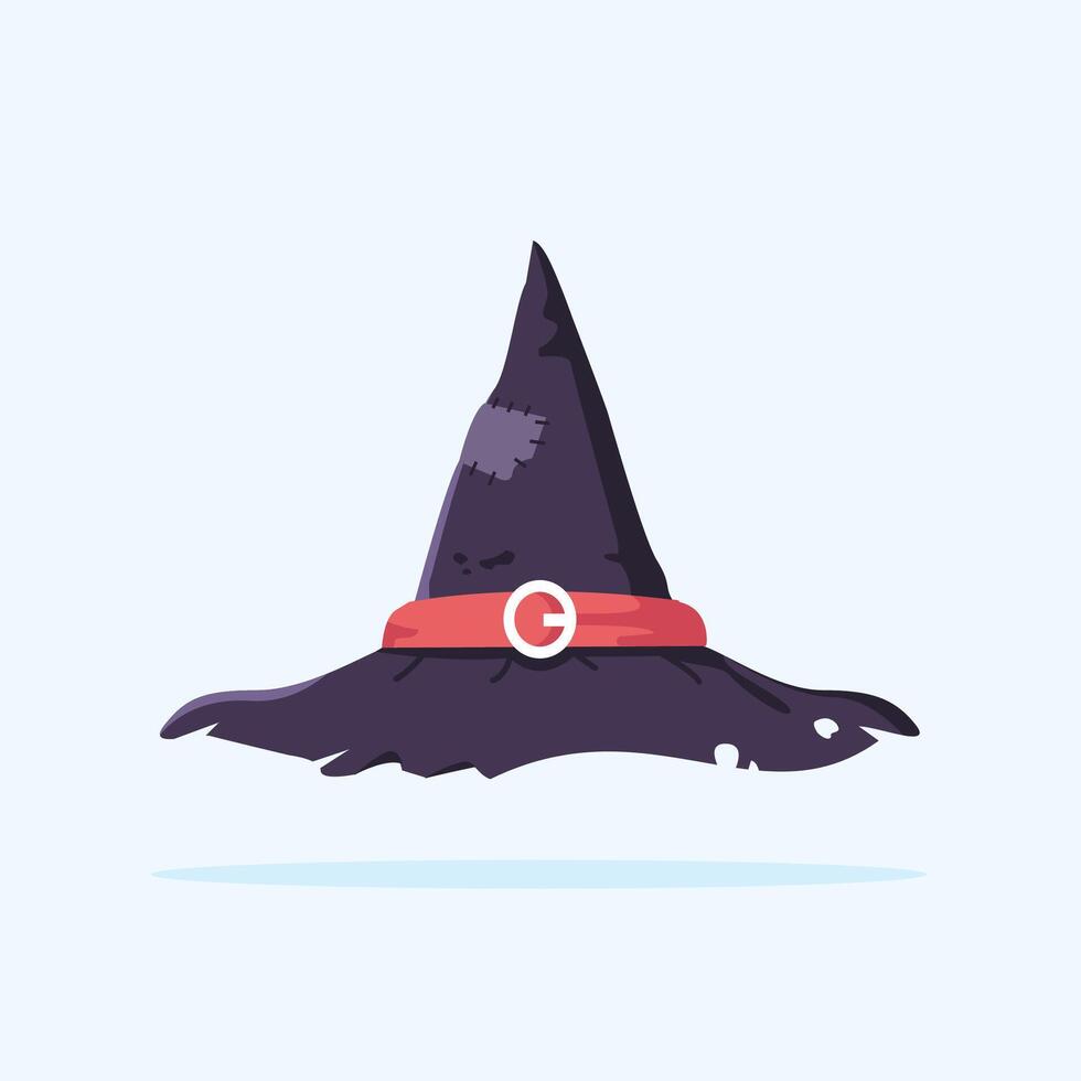 Halloween witch hat illustration isolated. Witch hat with red cloth on white background. Design element for Halloween vector