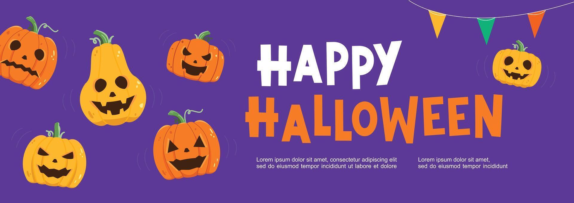 Trick or Treat Halloween dengan Labu berbagai karakter, dekorasi Halloween yang menyeramkan vector