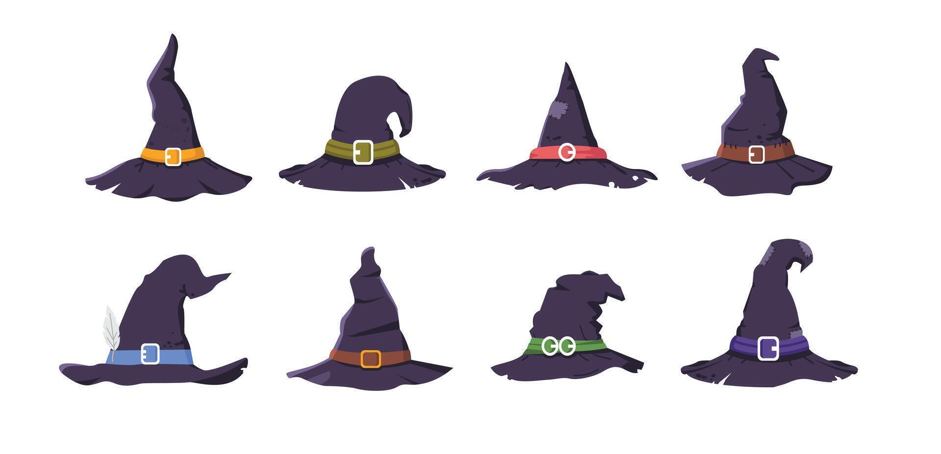 set witch hat illustration isolated. Witch hat with buckle on white background. vector