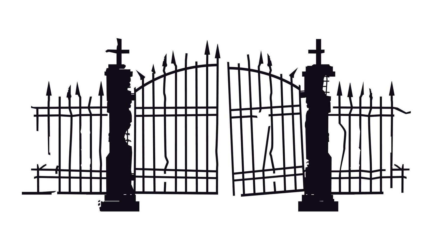 Broken gate illustration for spooky atmosphere. suitable for halowin and antique use vector