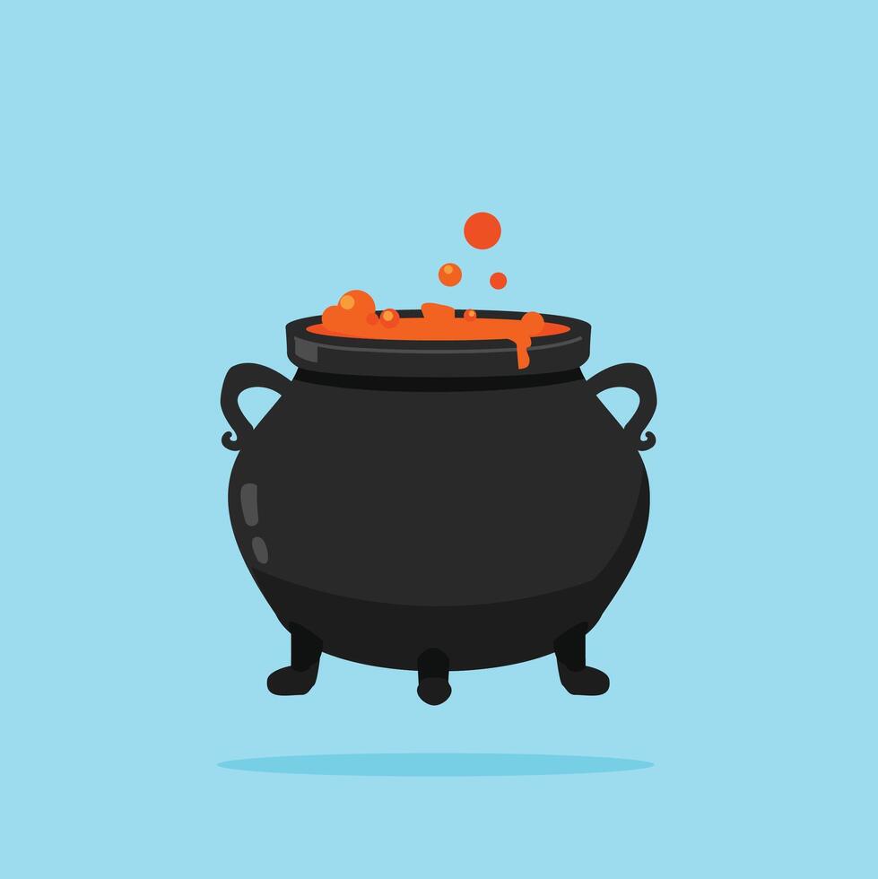Witch's red Poison Cauldron. Halloween Decoration Devil's Cauldron with Scary Green Poison vector