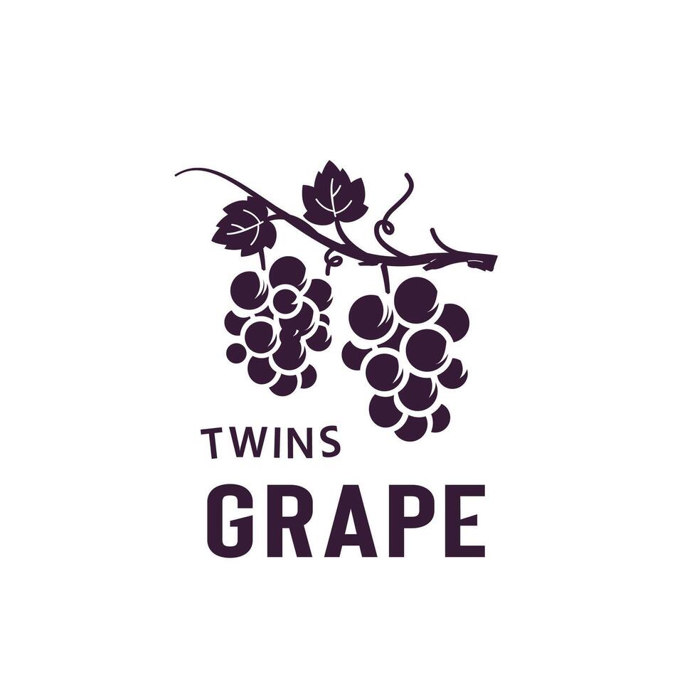 illustration of twin grape logo with tendrils suitable for fruit shops and fruit plantations vector