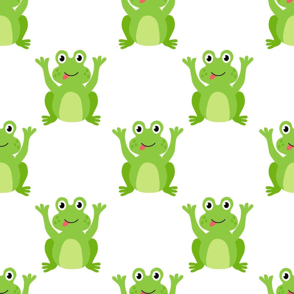 Seamless Pattern with Cute frog sit and show tongue. flat illustration. vector