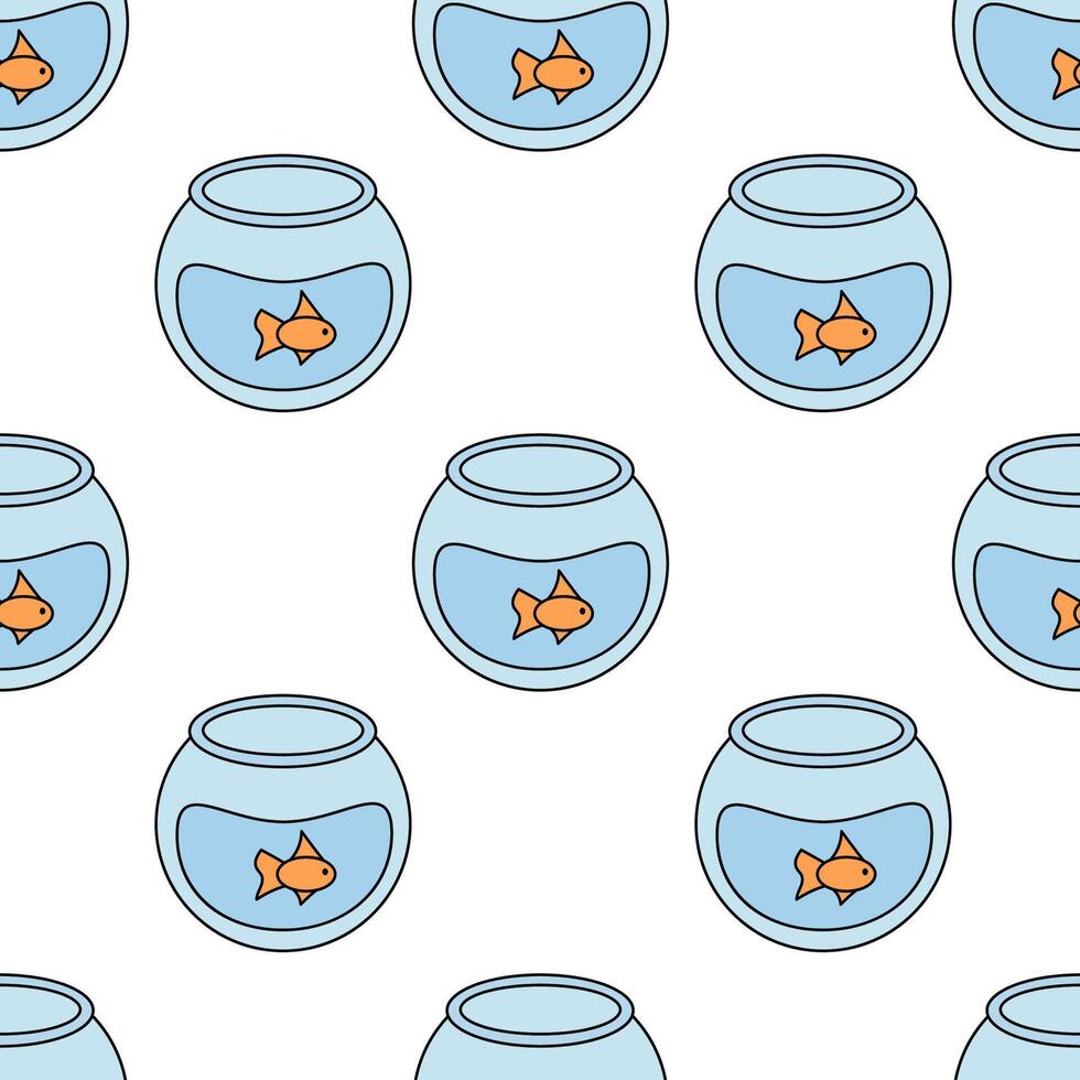 Seamless Pattern. Aquarium with fish. flat illustration on white background. vector