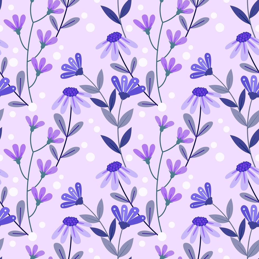 Purple and blue flowers seamless pattern. vector