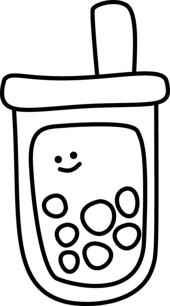 a cute bubble tea cup doodle hand drawn outline image vector