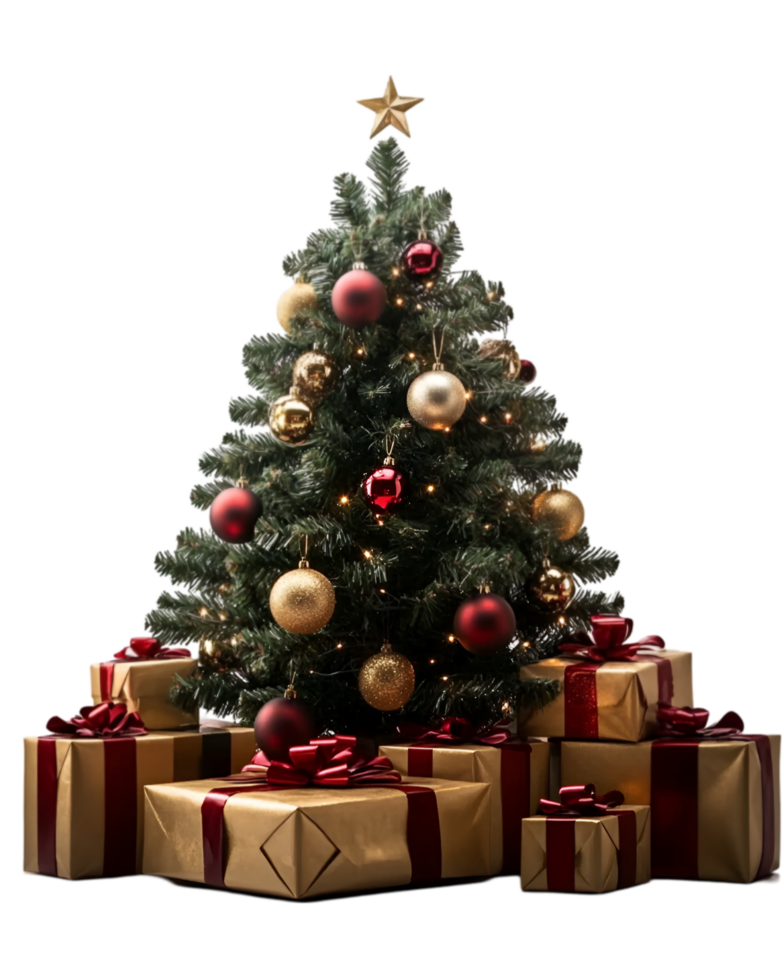 A christmas tree with presents around it png