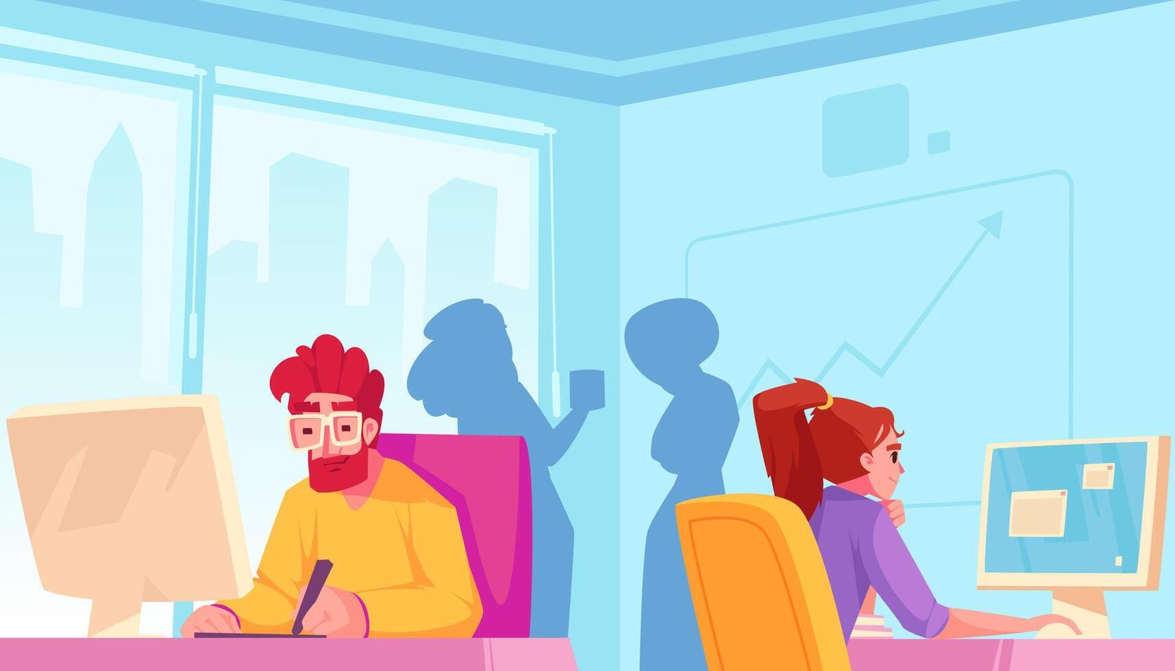 Office Illustration with Cityscape View vector