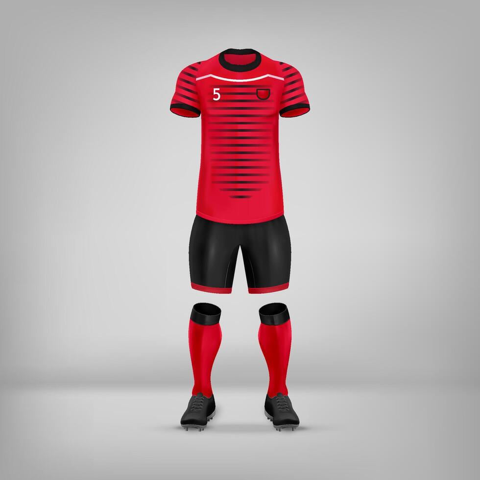 Red and Black Soccer Uniform with Number 5 vector