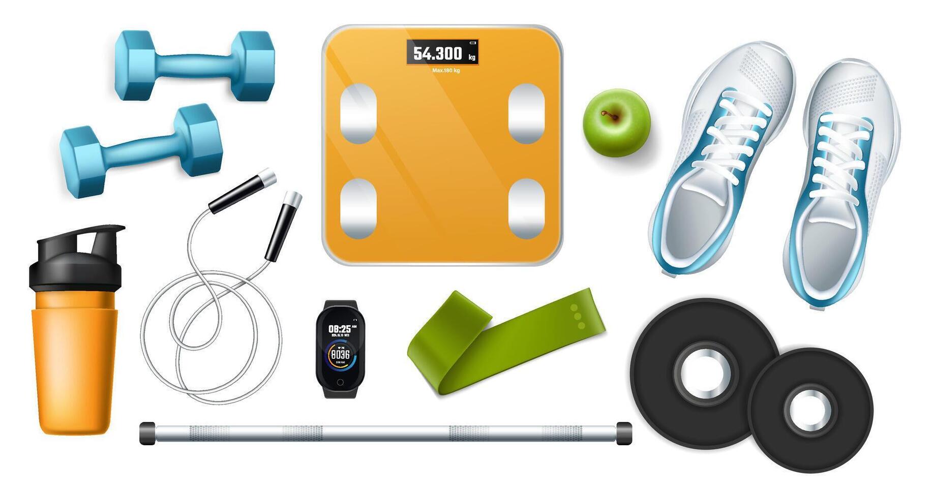 Fitness elements in realistic style vector