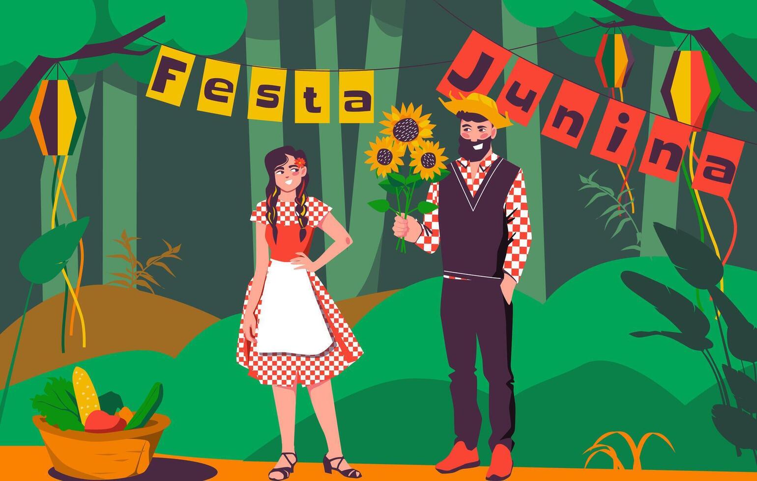 Hand drawn festa junina background composition vector