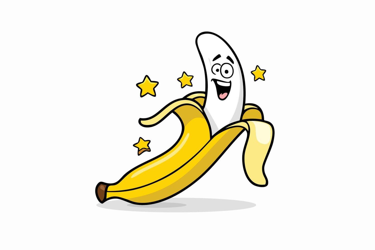 A humorous illustration of a banana slipping on its own peel vector