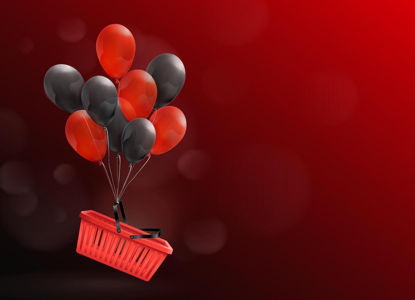 Floating Shopping Basket with Balloons vector
