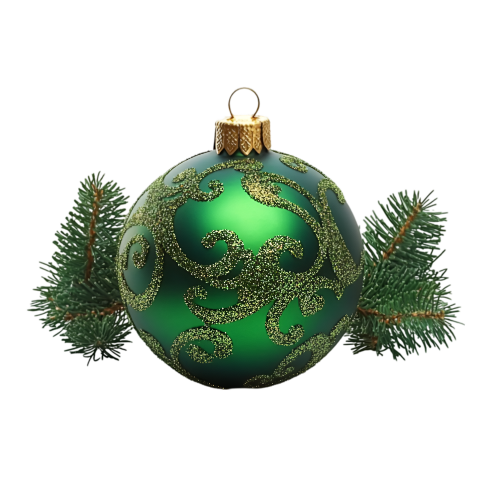 A green christmas ball with a gold design png