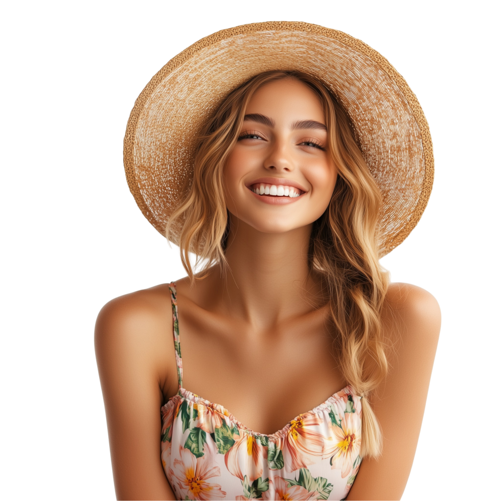 A beautiful woman wearing a hat and smiling png