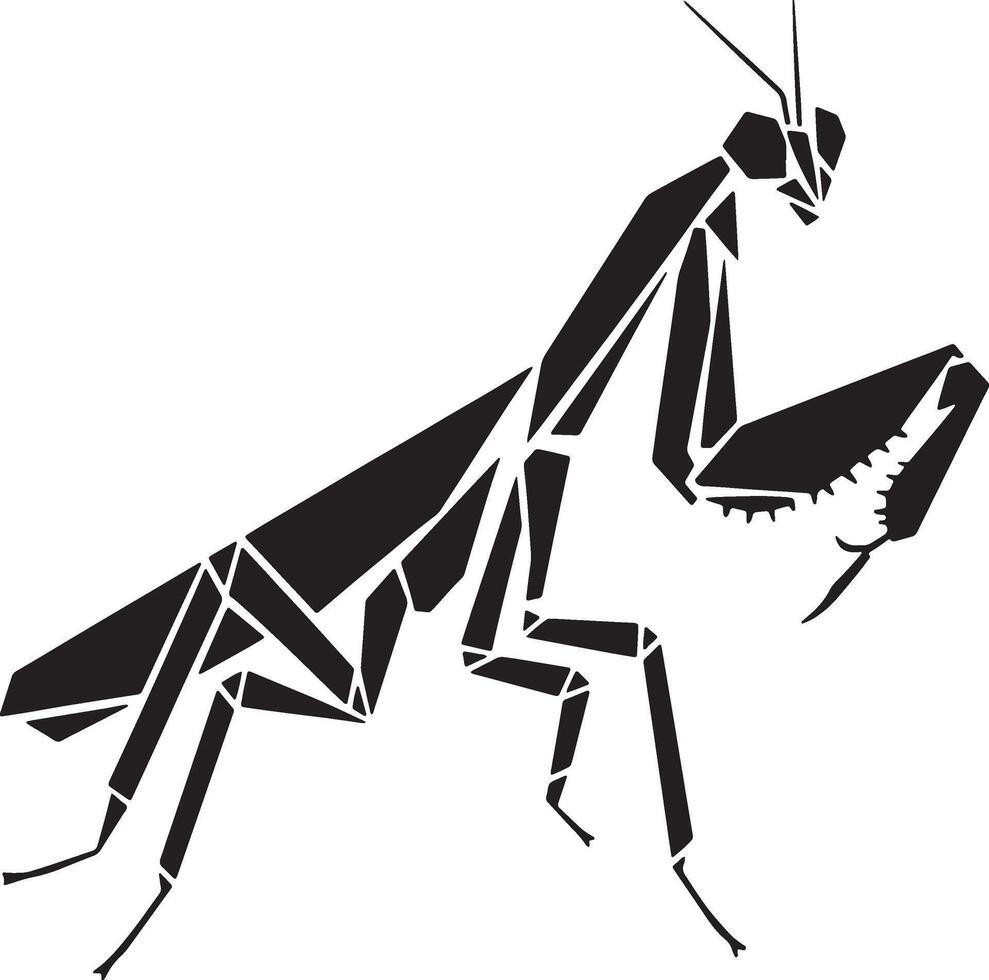 Detailed Black Silhouette of Praying Mantis vector