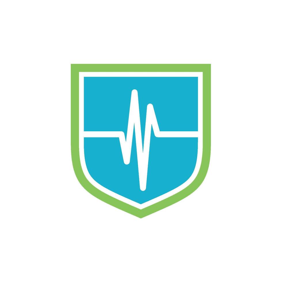 Pulse Cardiogram and Shield Medical, Healthcare Icon Logo Template Illustration Design vector