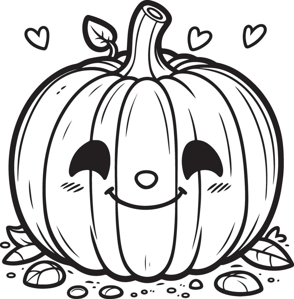 A pumpkin with hearts on it coloring page vector