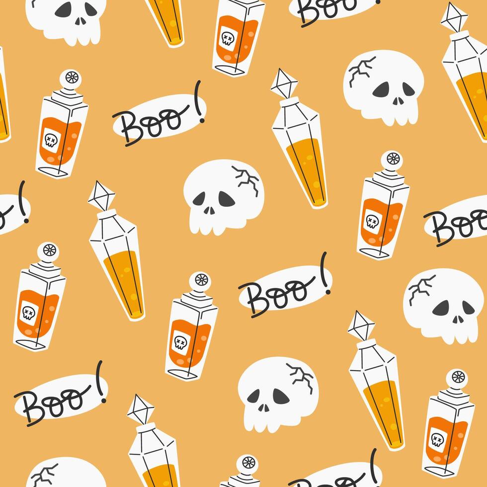 Seamless Pattern with Skulls and Potions vector