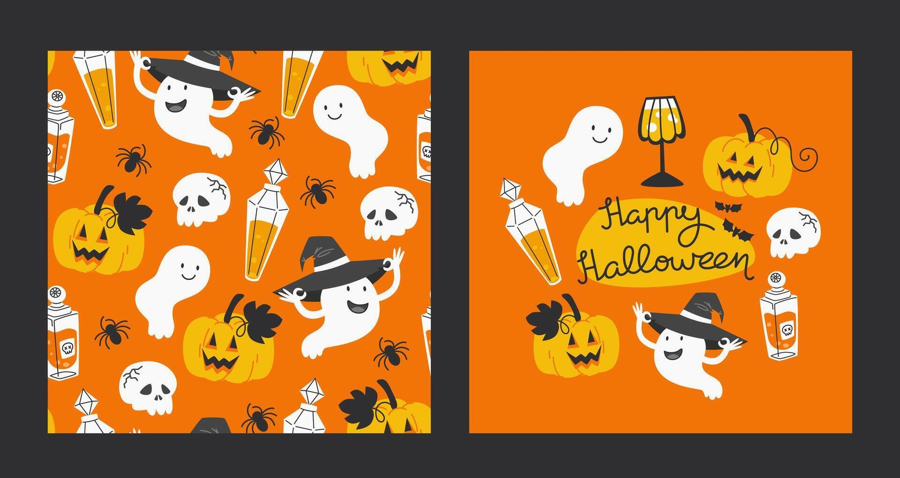 Happy Halloween Illustration with Seamless Pattern vector