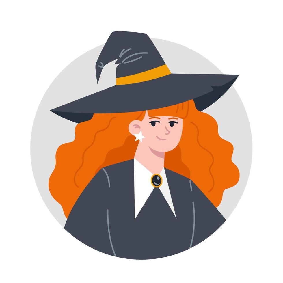Portrait of a Redhead Witch in a Black Dress vector