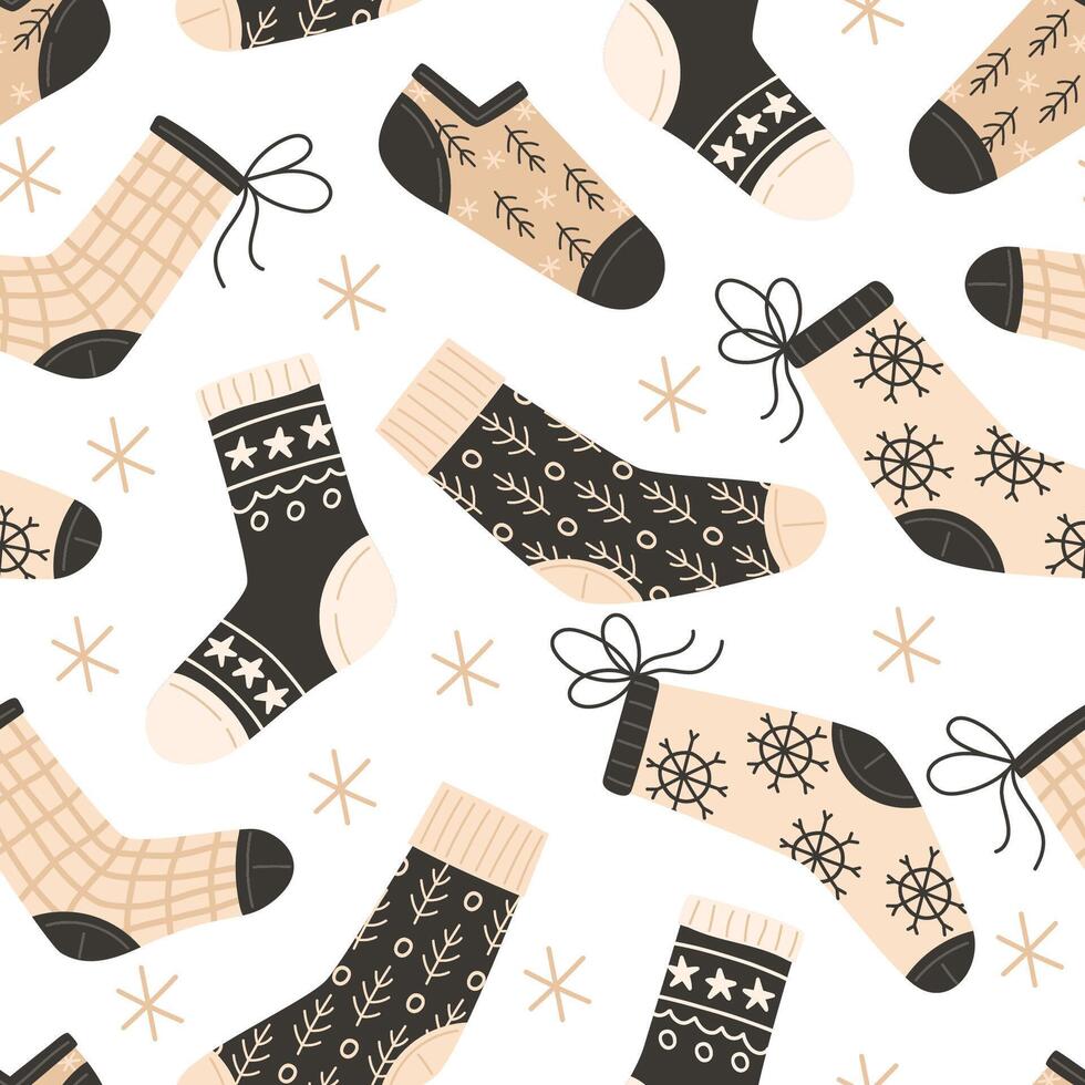 Seamless Pattern with Christmas Stockings and Festive Patterns vector